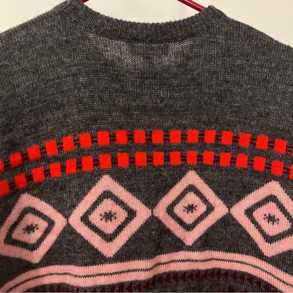 J CREW Abstract Fiar Isle Nordic Sweater M preppy grey red mohair wool blend - Picture 11 of 16
